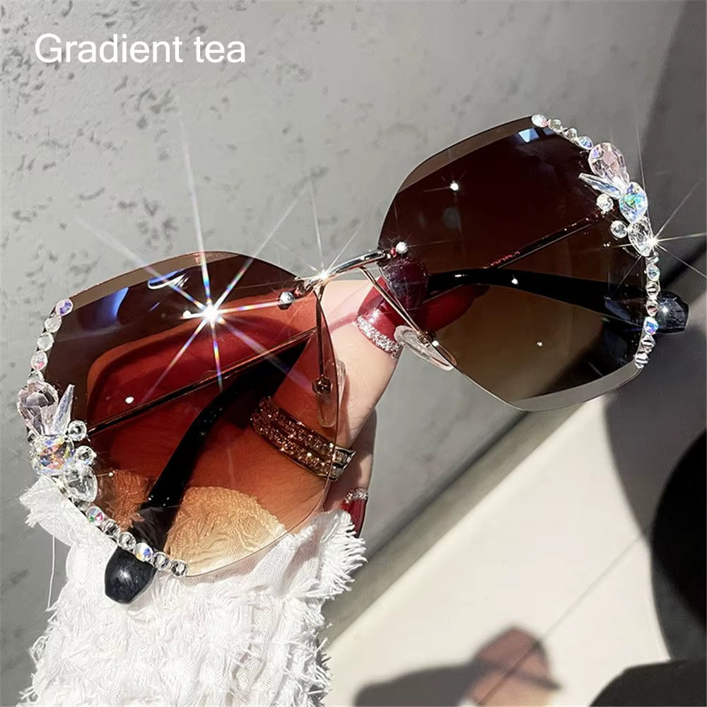 2024 Fashion Rhinestone Anti-Blue Light Glasses Women Men Retro Oversized Frame Female Computer Goggles Decorative Glasses