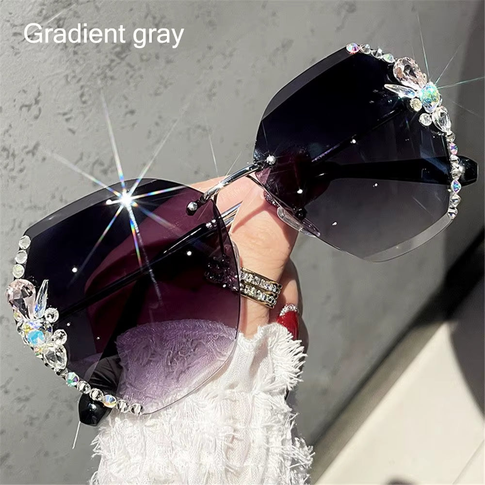 2024 Fashion Rhinestone Anti-Blue Light Glasses Women Men Retro Oversized Frame Female Computer Goggles Decorative Glasses