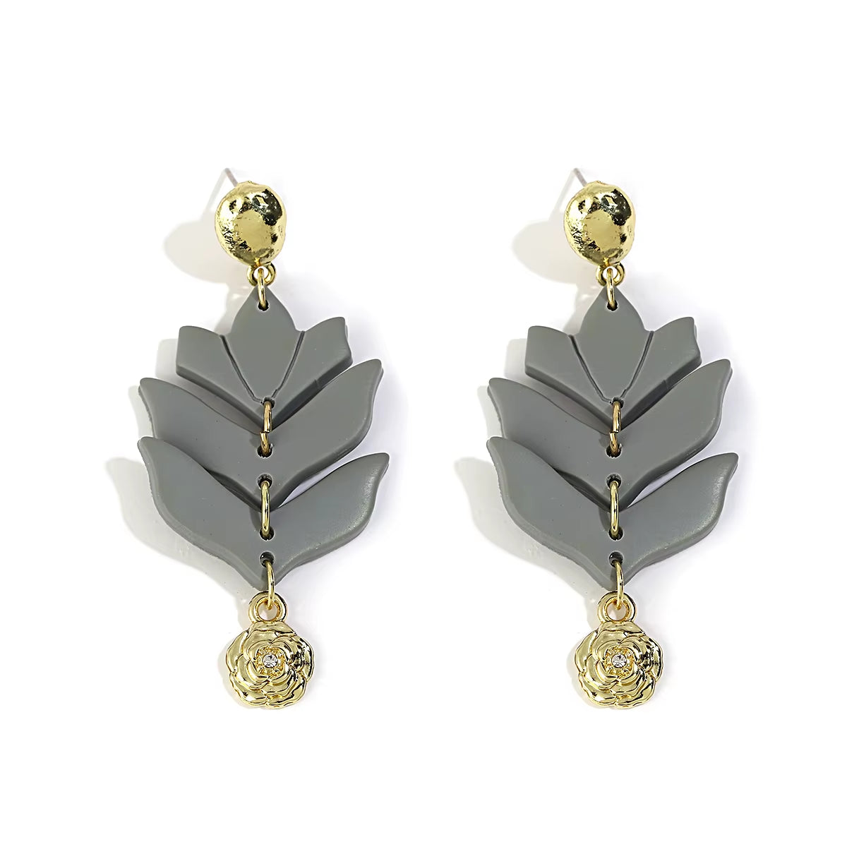 Handmade Textured Leaf Polymer Clay Earrings for Women Multicolor Molded Heart Floral Pearl Drop Earrings Jewelry 2022