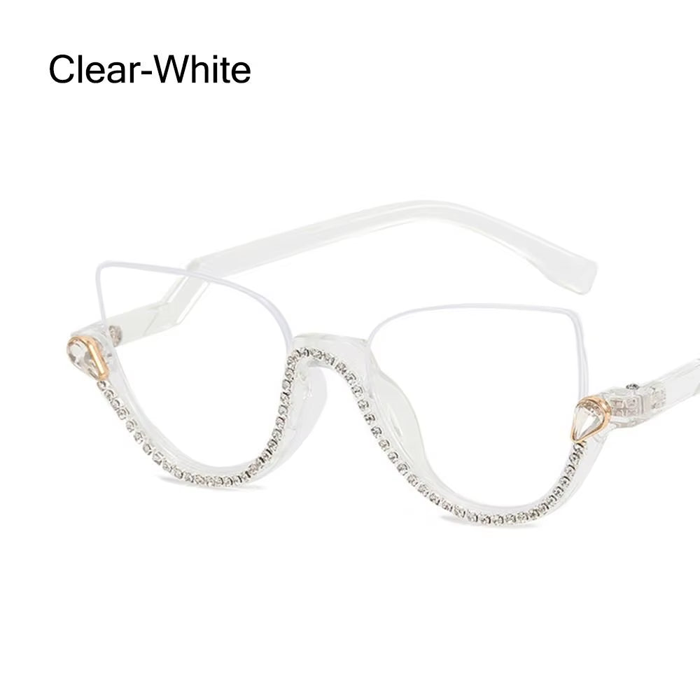 2024 Fashion Rhinestone Anti-Blue Light Glasses Women Men Retro Oversized Frame Female Computer Goggles Decorative Glasses
