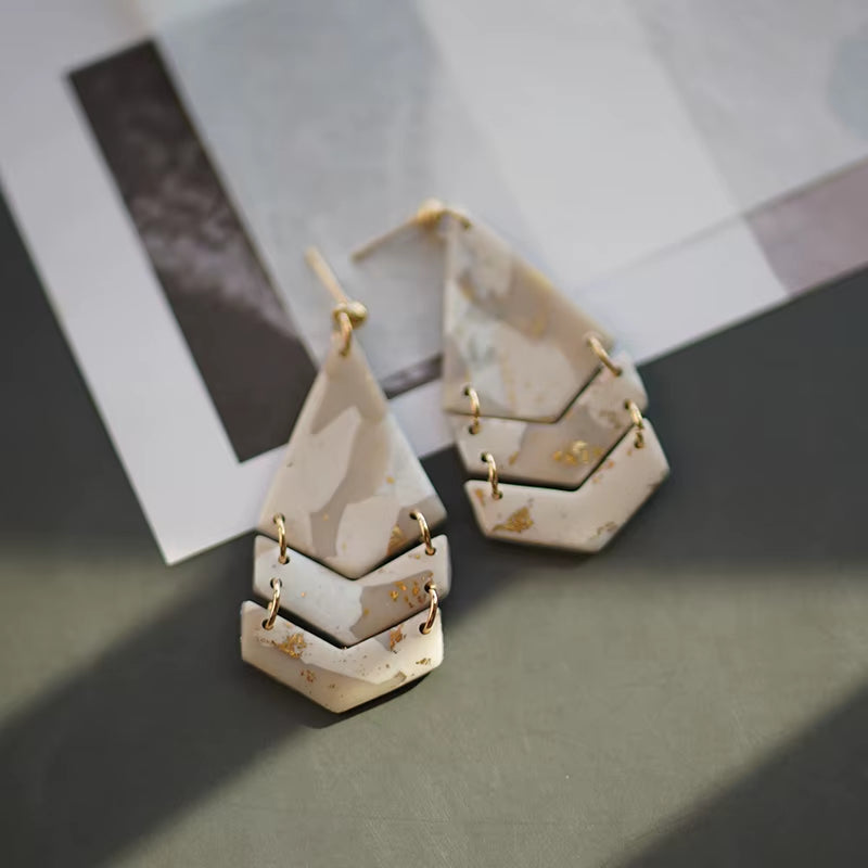 Translucent Milky Mable Elegant Trendy Brass Dangle Geometry Vintage Antique Polymer Clay Handmade Earring Sets Gifts Jewelry