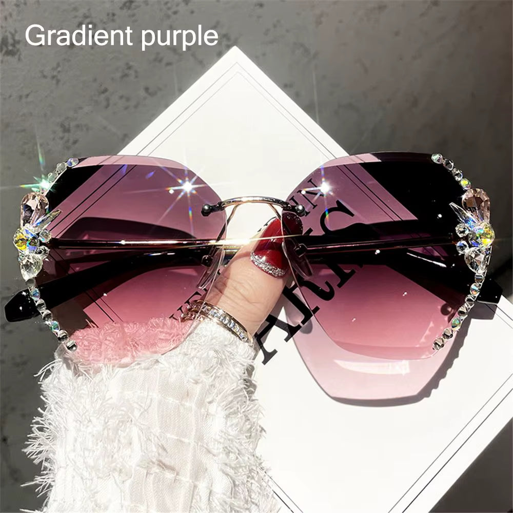 2024 Fashion Rhinestone Anti-Blue Light Glasses Women Men Retro Oversized Frame Female Computer Goggles Decorative Glasses
