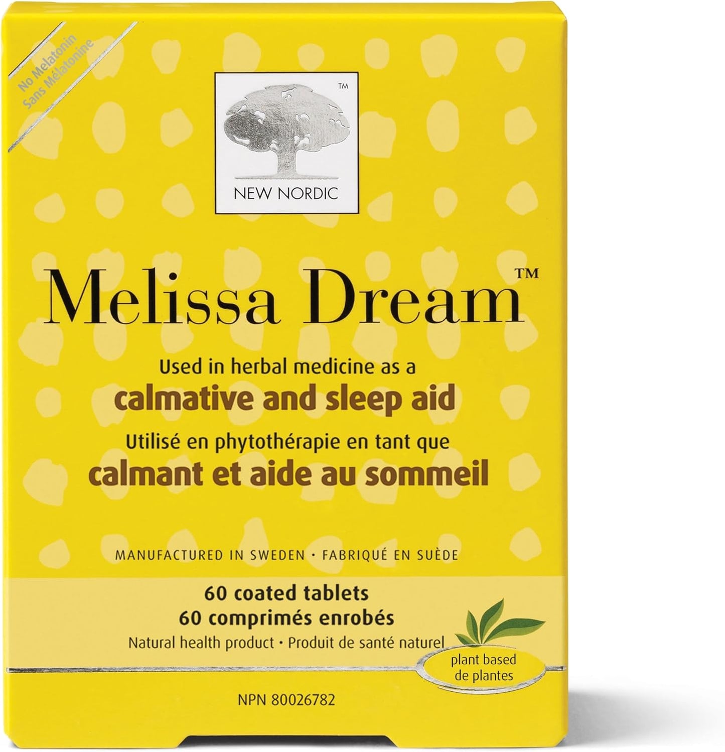 Melissa Dream - Herbal Sleep Support Supplement with Lemon Balm & Chamomile - Encourages Restful Sleep without Melatonin - Non-Gmo, Gluten-Free & Dairy-Free - 60 Vegan Tablets