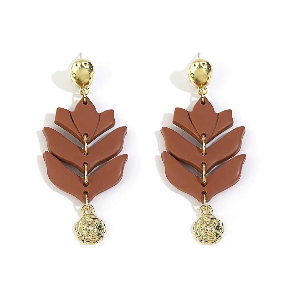 Handmade Textured Leaf Polymer Clay Earrings for Women Multicolor Molded Heart Floral Pearl Drop Earrings Jewelry 2022