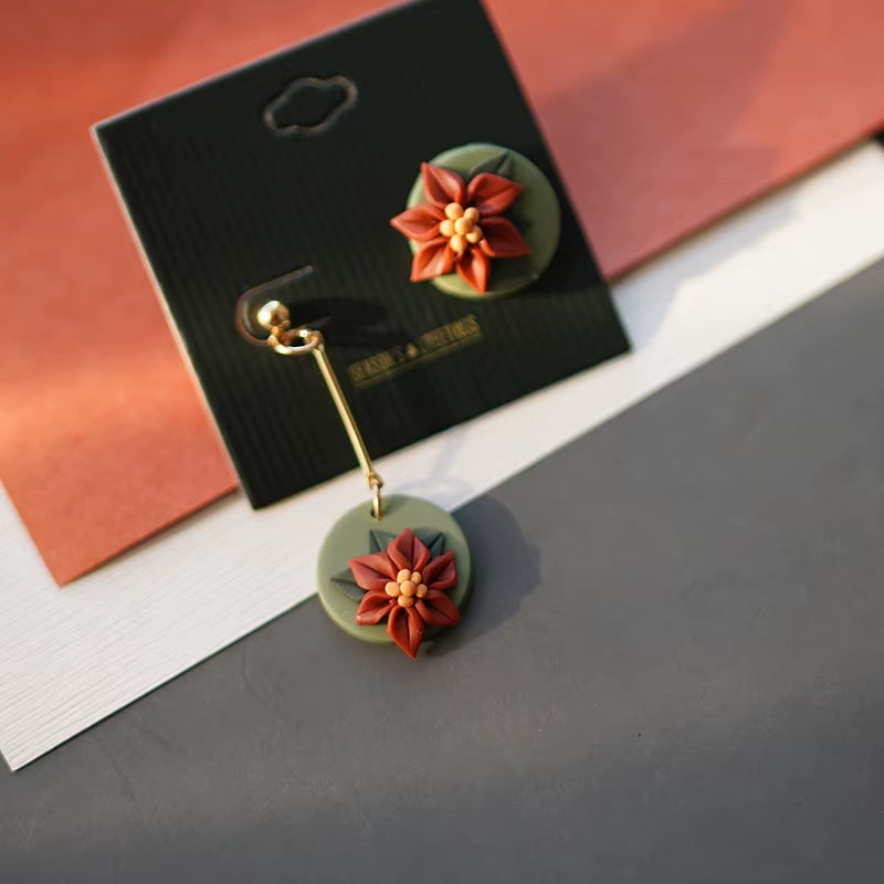 Handmade Crafts Molded Floral Christmas Holiday Multi Colors Shapes Polymer Clay Pattern Earrings Dangle Sets Women Jewelry 2