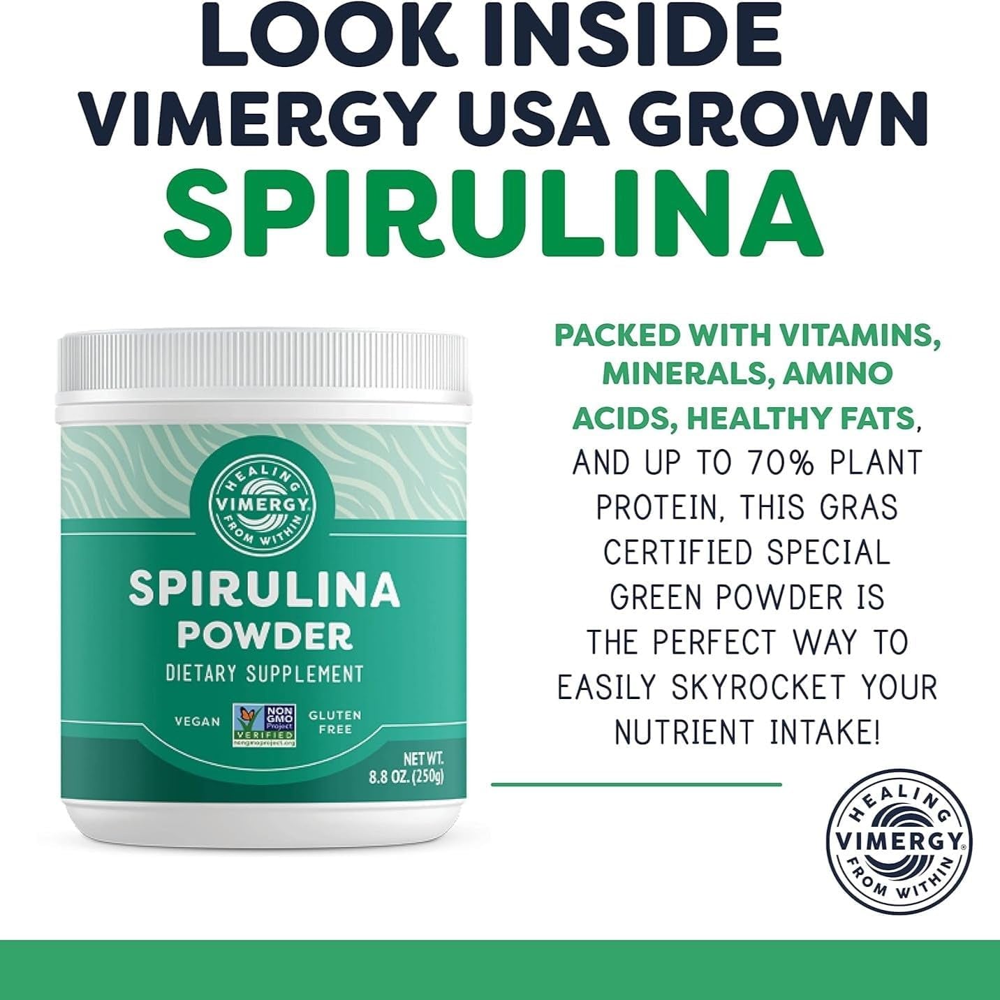 Spirulina Powder – Super Greens Powder - Helps Reduce Allergy Symptoms, Source of Antioxidants, Plant Protein – Vegan, Gluten-Free, 250G