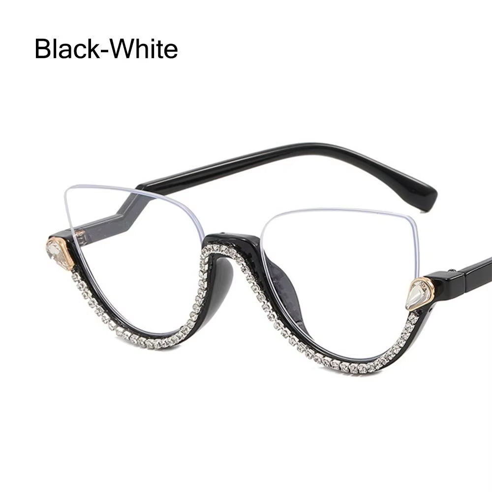 2024 Fashion Rhinestone Anti-Blue Light Glasses Women Men Retro Oversized Frame Female Computer Goggles Decorative Glasses