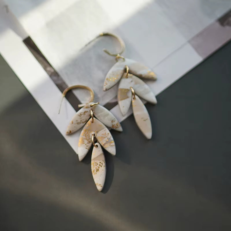 Translucent Milky Mable Elegant Trendy Brass Dangle Geometry Vintage Antique Polymer Clay Handmade Earring Sets Gifts Jewelry