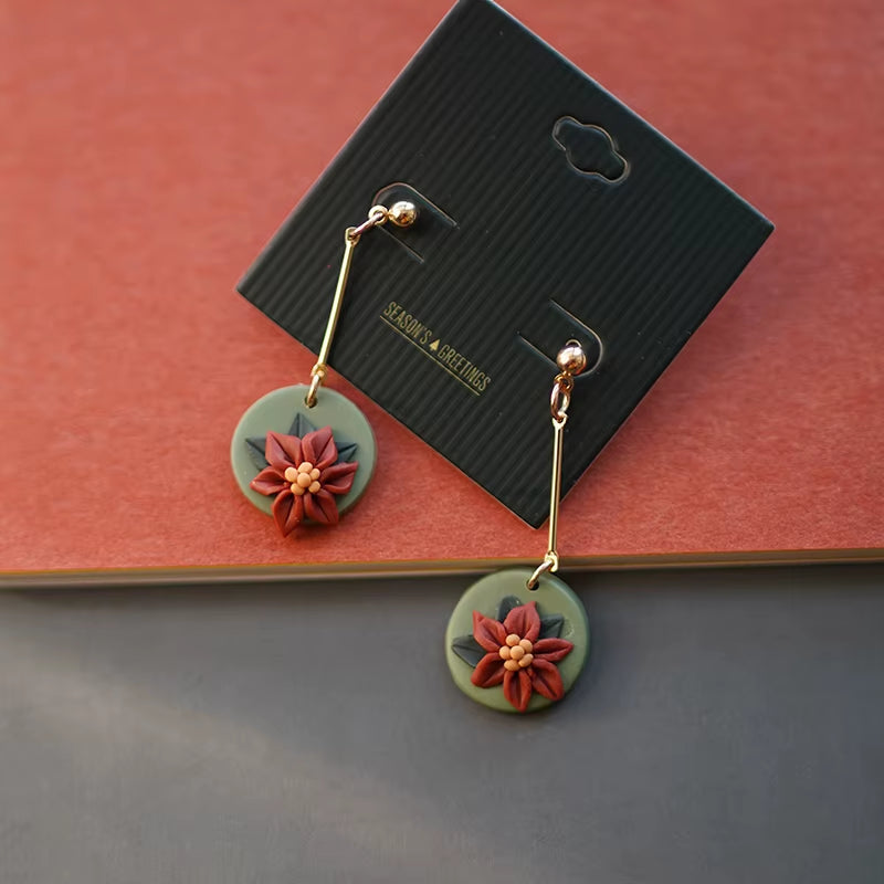 Handmade Crafts Molded Floral Christmas Holiday Multi Colors Shapes Polymer Clay Pattern Earrings Dangle Sets Women Jewelry 2