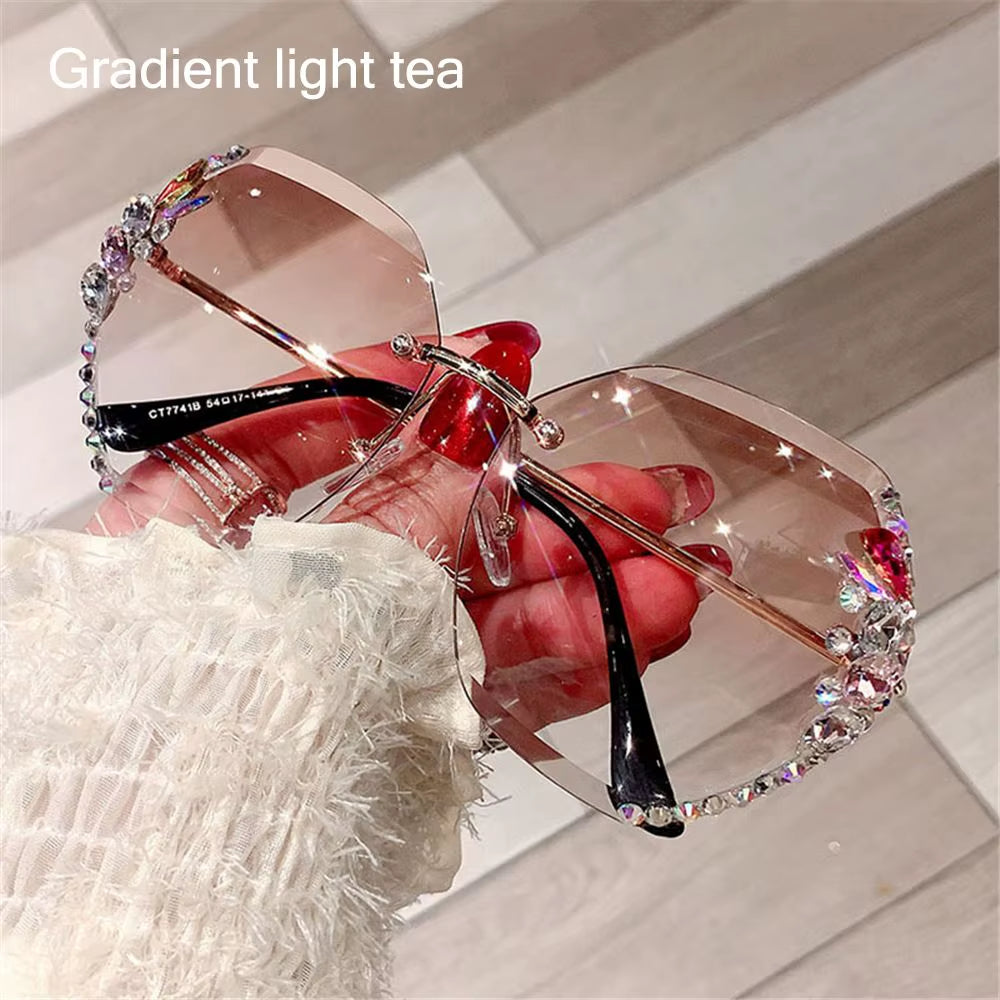 2024 Fashion Rhinestone Anti-Blue Light Glasses Women Men Retro Oversized Frame Female Computer Goggles Decorative Glasses