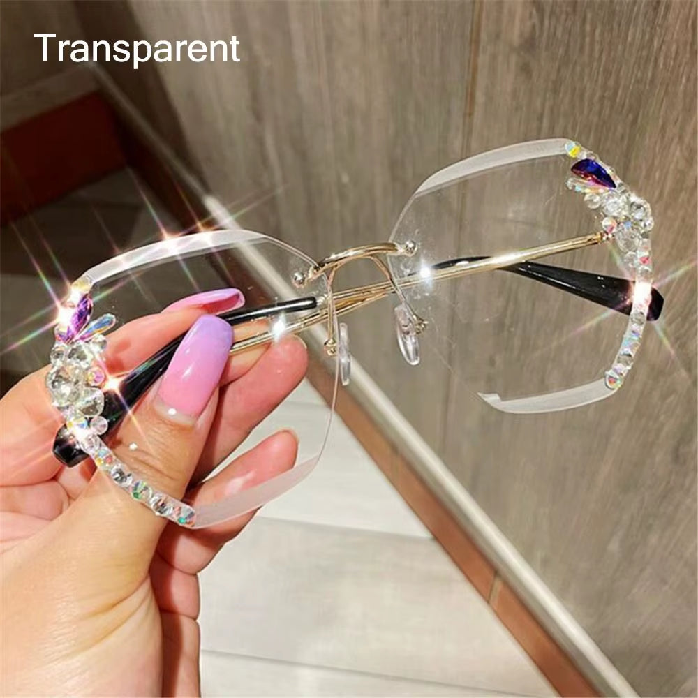 2024 Fashion Rhinestone Anti-Blue Light Glasses Women Men Retro Oversized Frame Female Computer Goggles Decorative Glasses