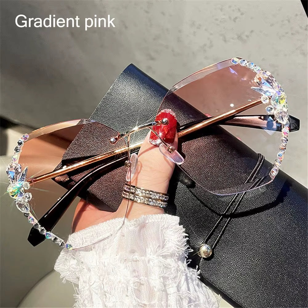2024 Fashion Rhinestone Anti-Blue Light Glasses Women Men Retro Oversized Frame Female Computer Goggles Decorative Glasses