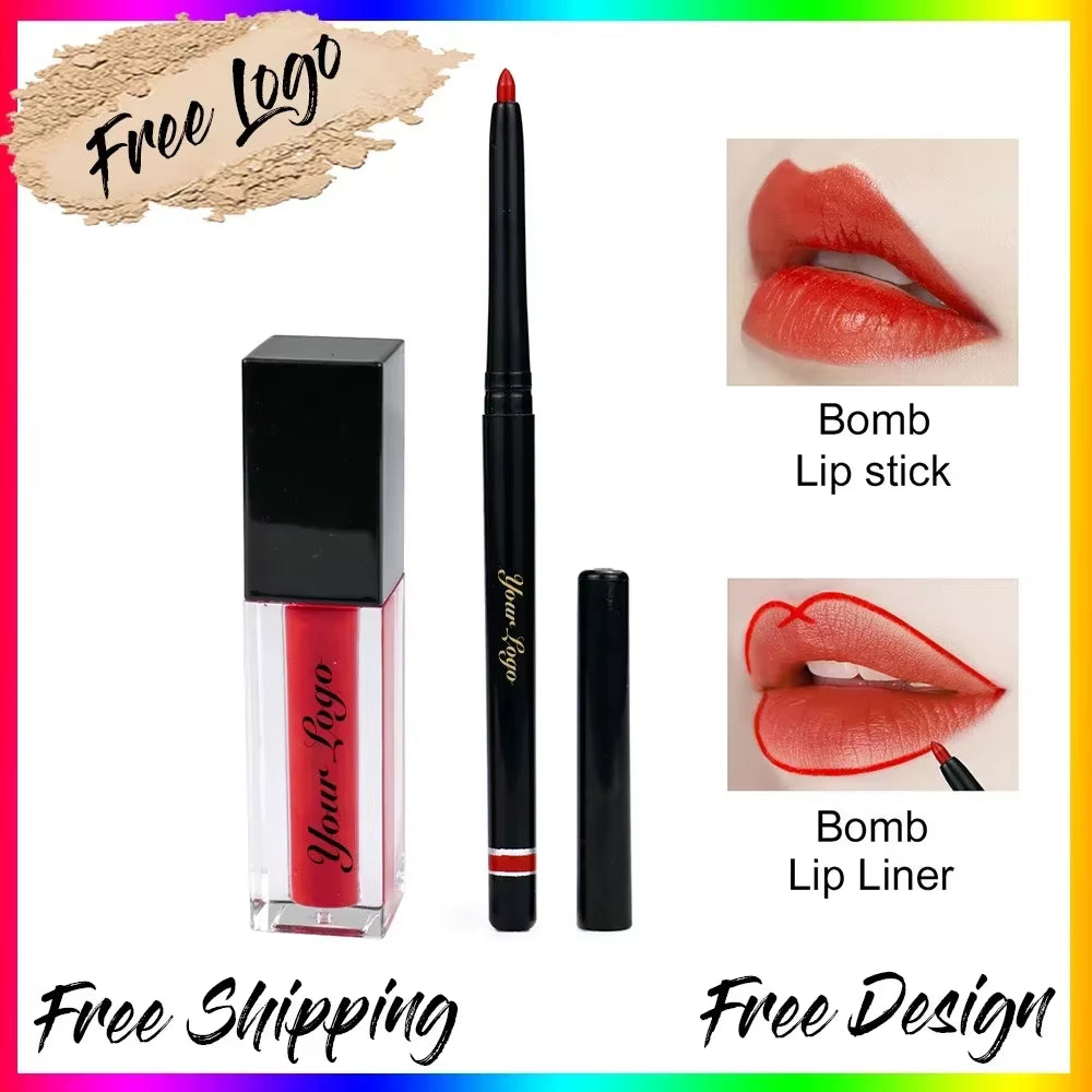 Private Label Makeup Liquid Lipstick Set Vegan Lip Gloss Lip Liner Kit Make up Set