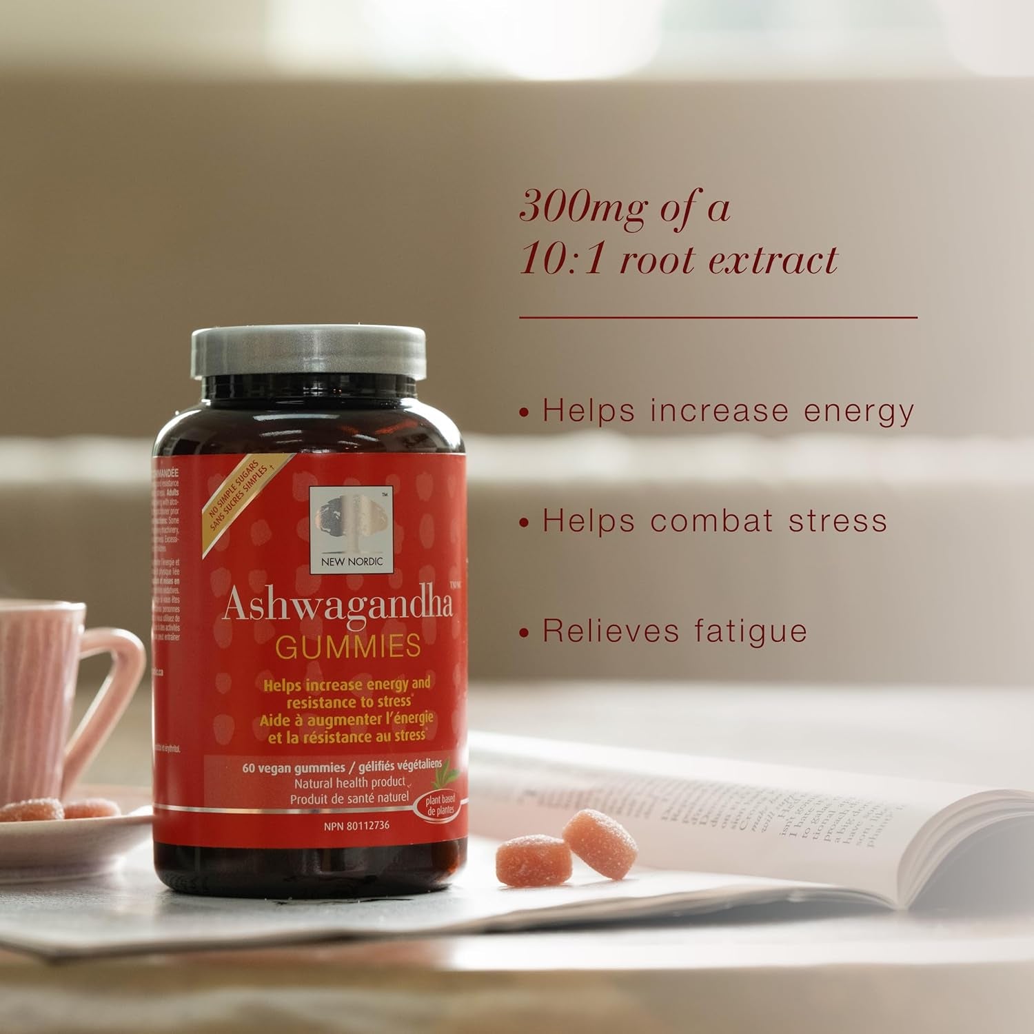 Ashwagandha Gummies - Dietary Supplement for Stress Relief & Energy Support - Sugar-Free, Non-Gmo, Gluten-Free & Dairy-Free - 60 Vegan Gummies