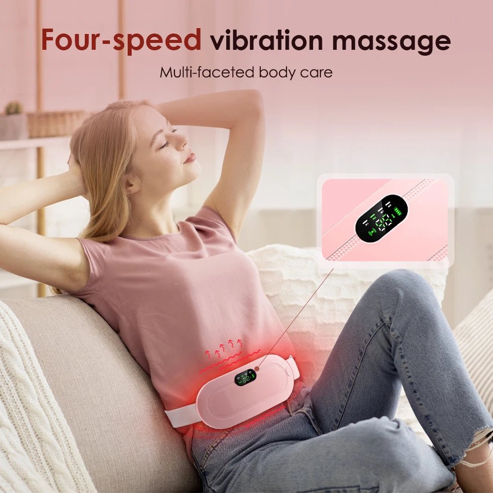 Electric Period Cramp Massager Vibrating Heating Belt for Menstrual Waist Stomach Abdominal Warm Palace Belt