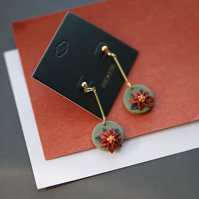 Handmade Crafts Molded Floral Christmas Holiday Multi Colors Shapes Polymer Clay Pattern Earrings Dangle Sets Women Jewelry 2